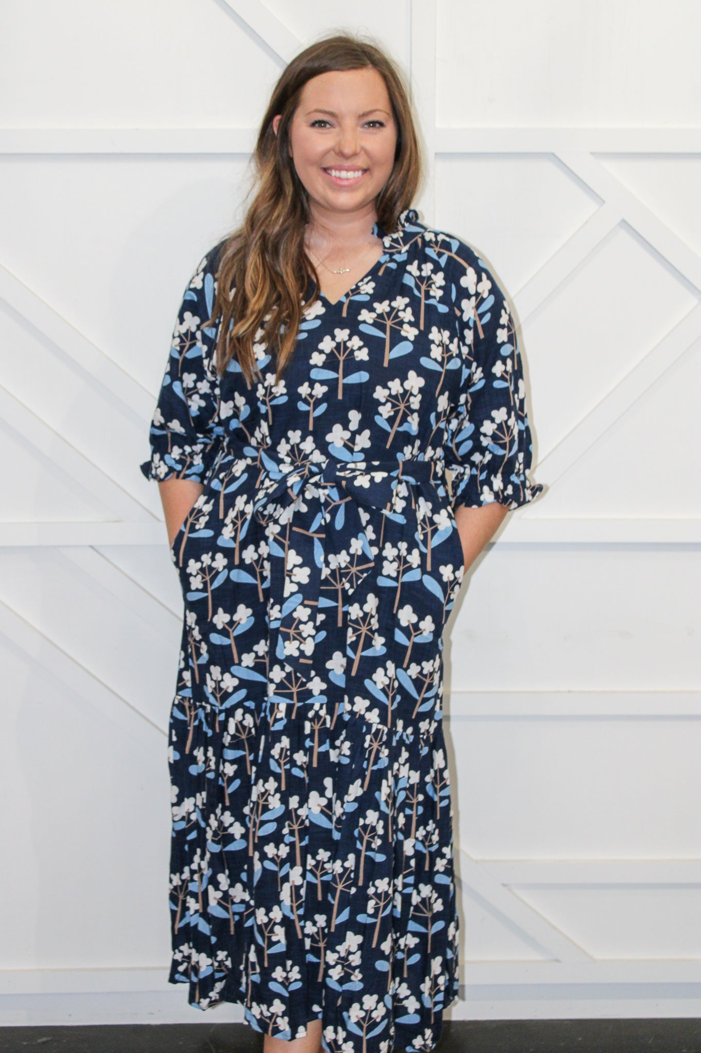 Ruffle Collar Midi Dress