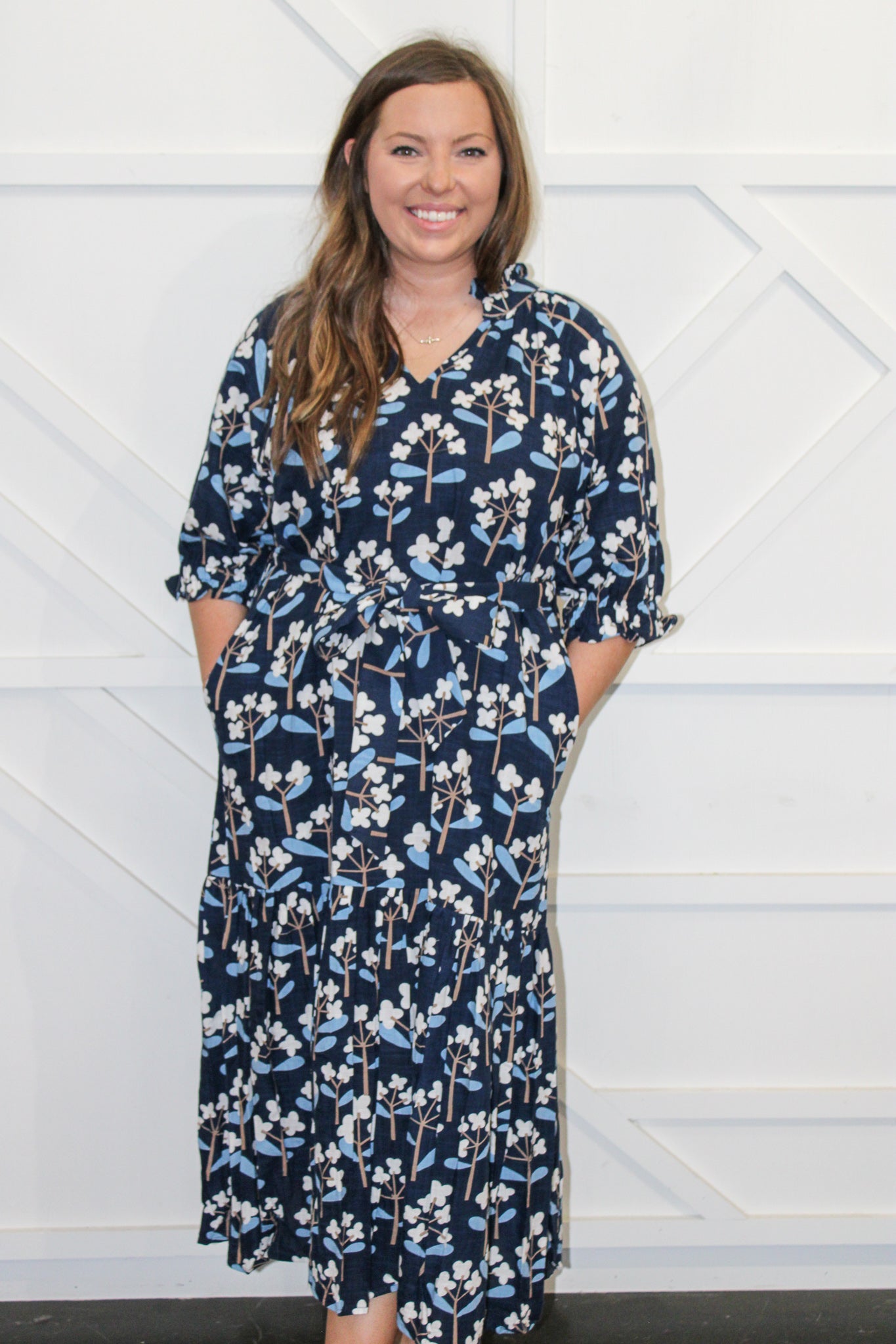Ruffle Collar Midi Dress