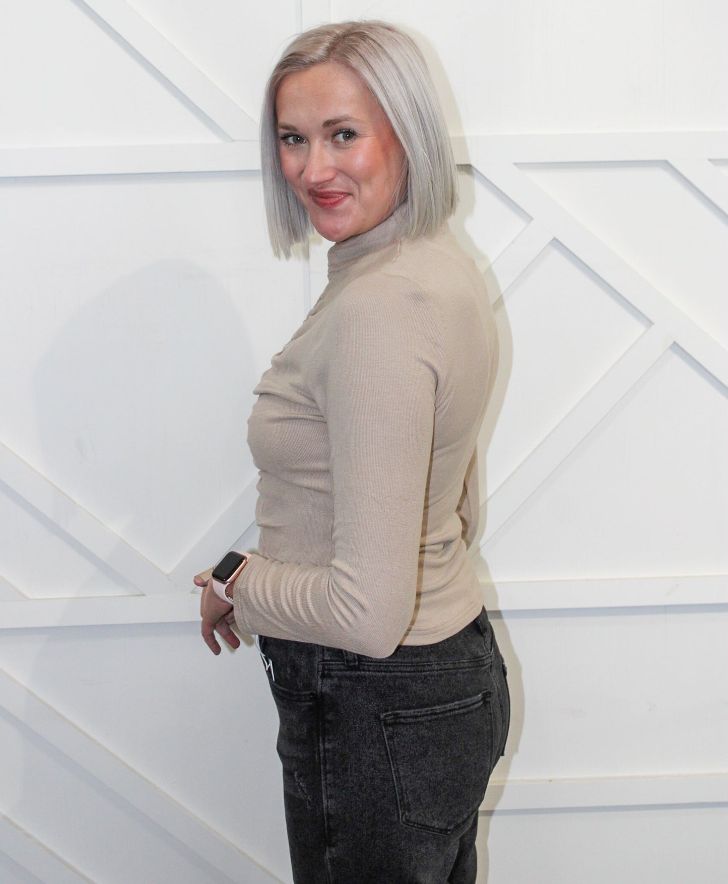 Penny Ribbed Mock Neck Top