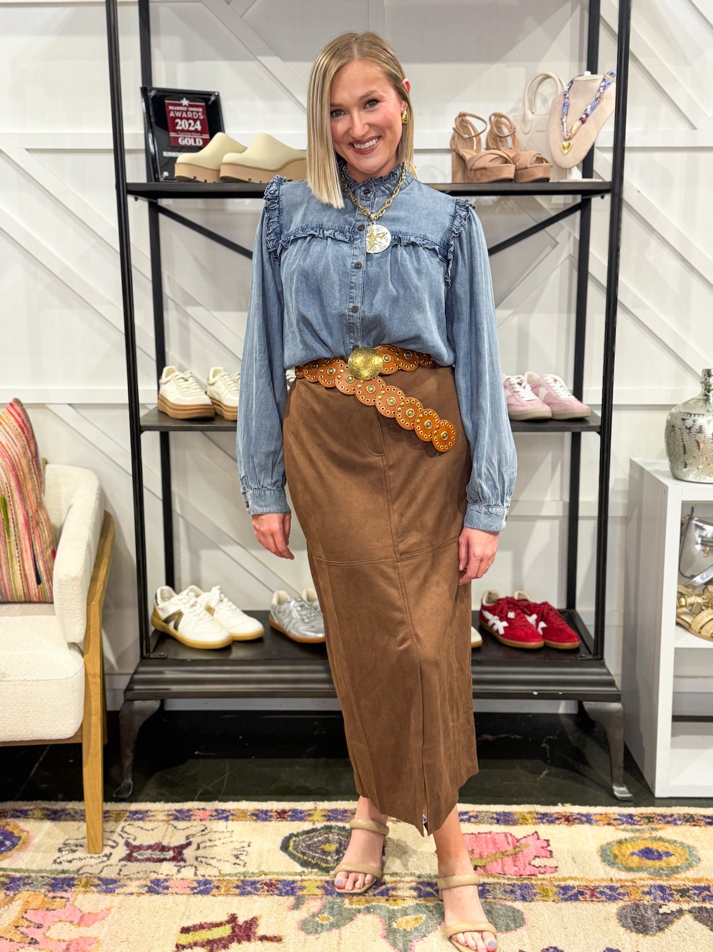 Brown Suede Long Skirt