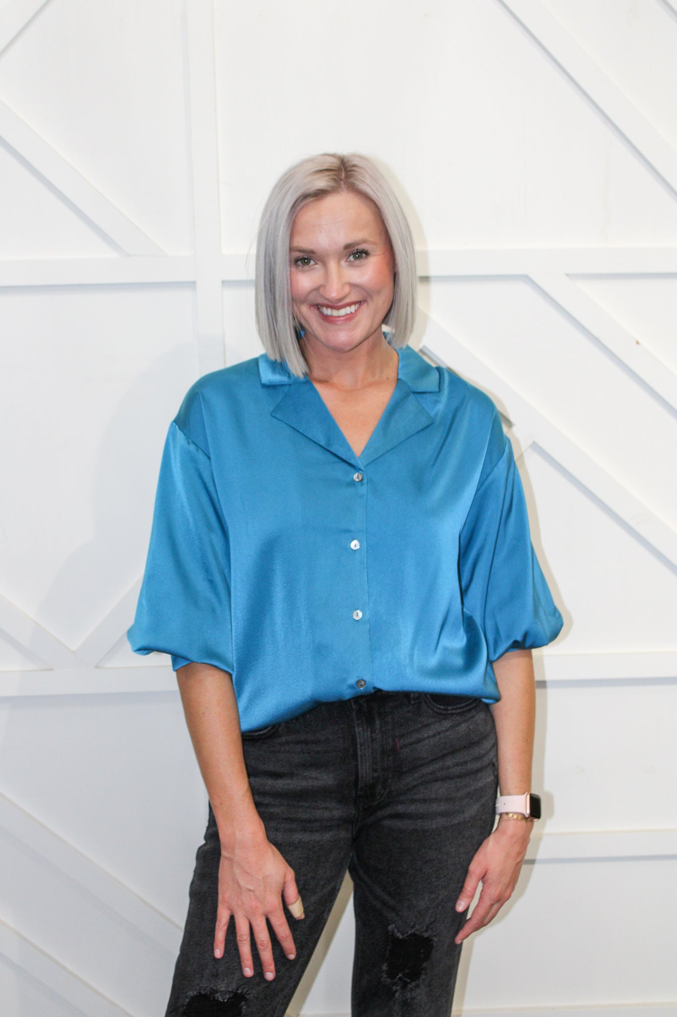 Norah Satin Button Down Top