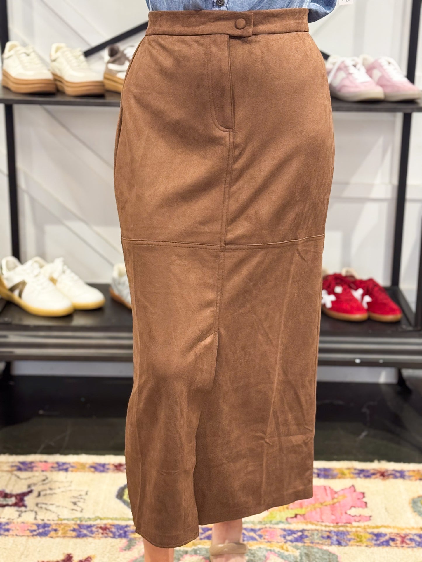 Brown Suede Long Skirt