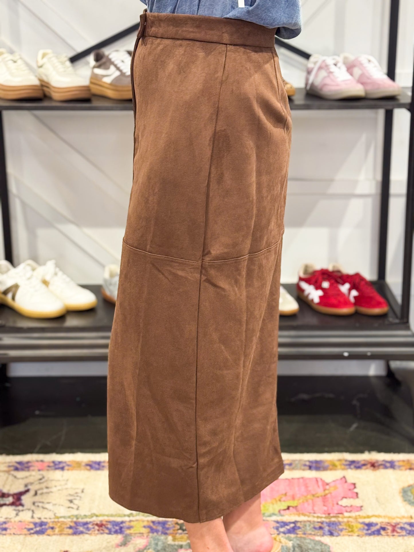 Brown Suede Long Skirt