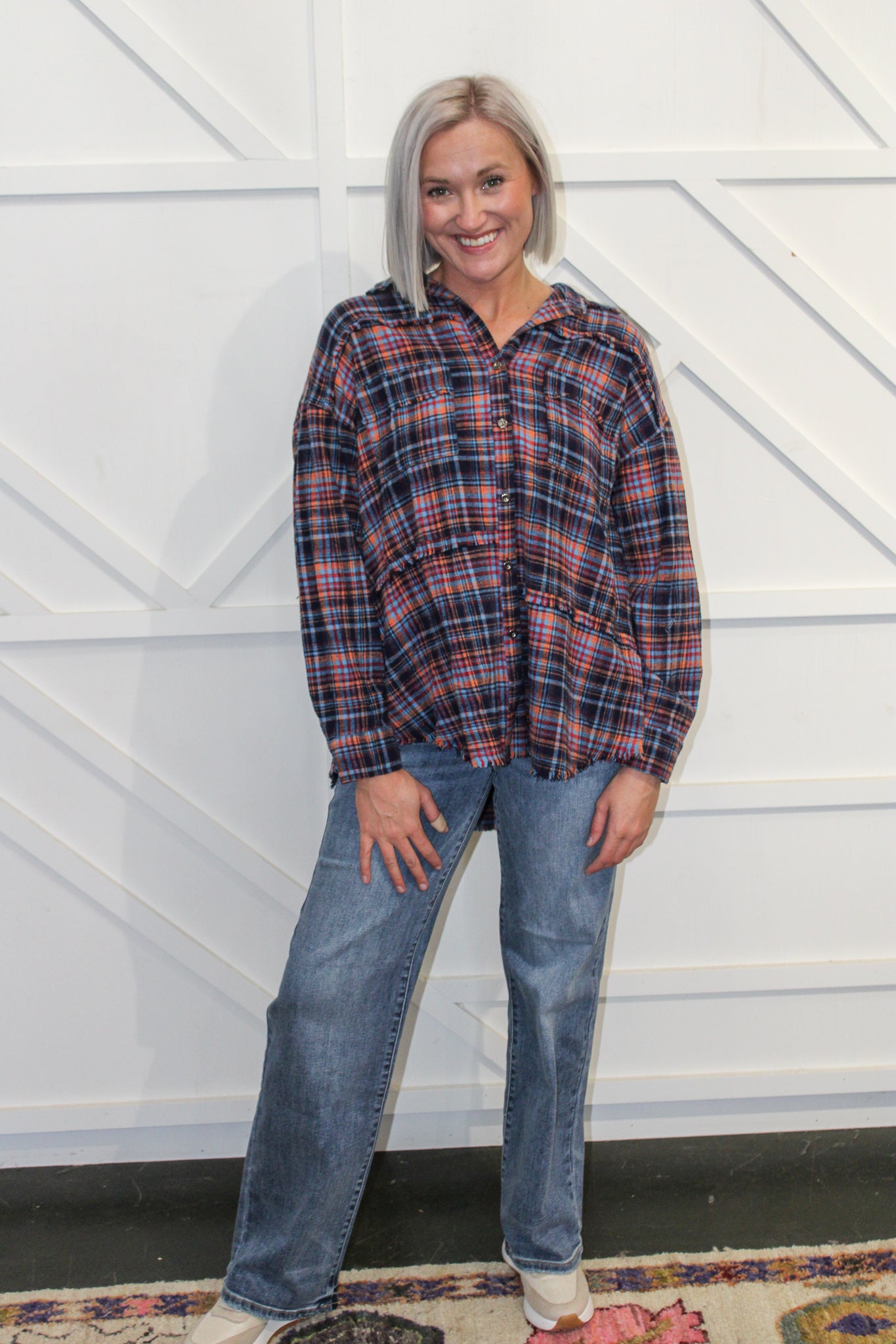Clover Flannel Button Down Top