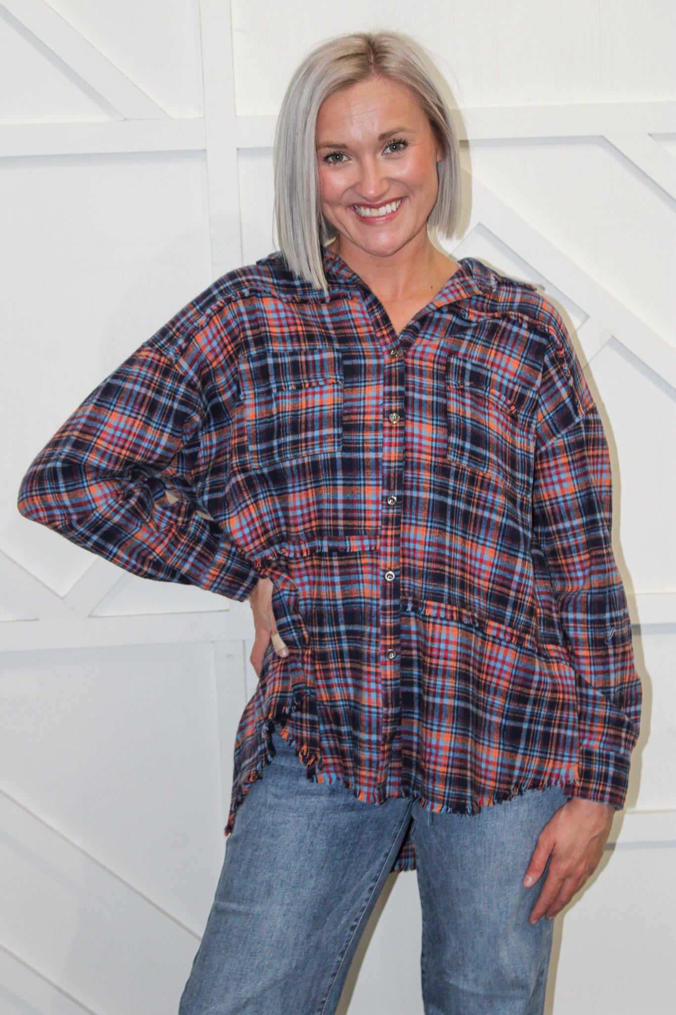 Clover Flannel Button Down Top