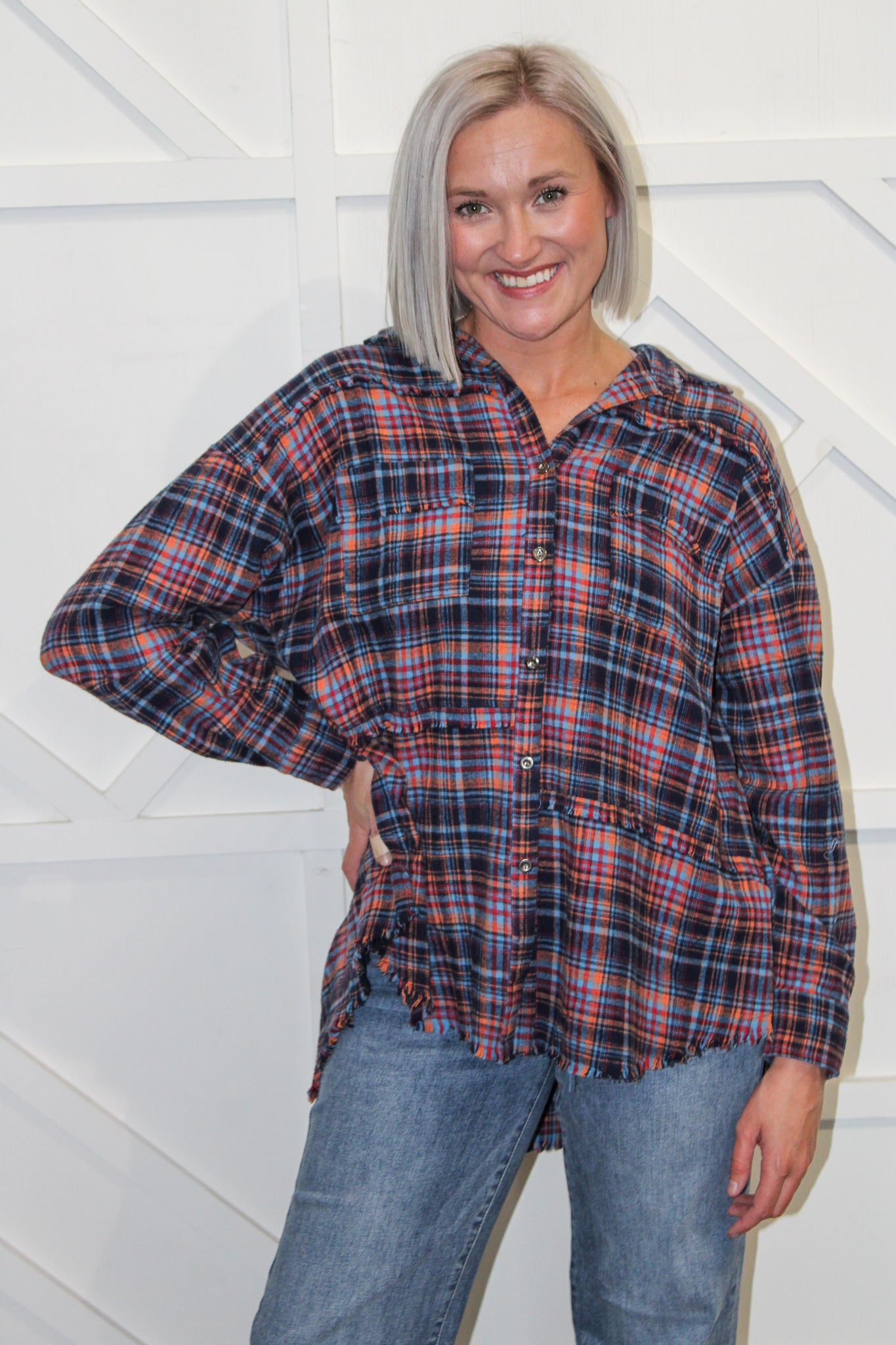 Clover Flannel Button Down Top
