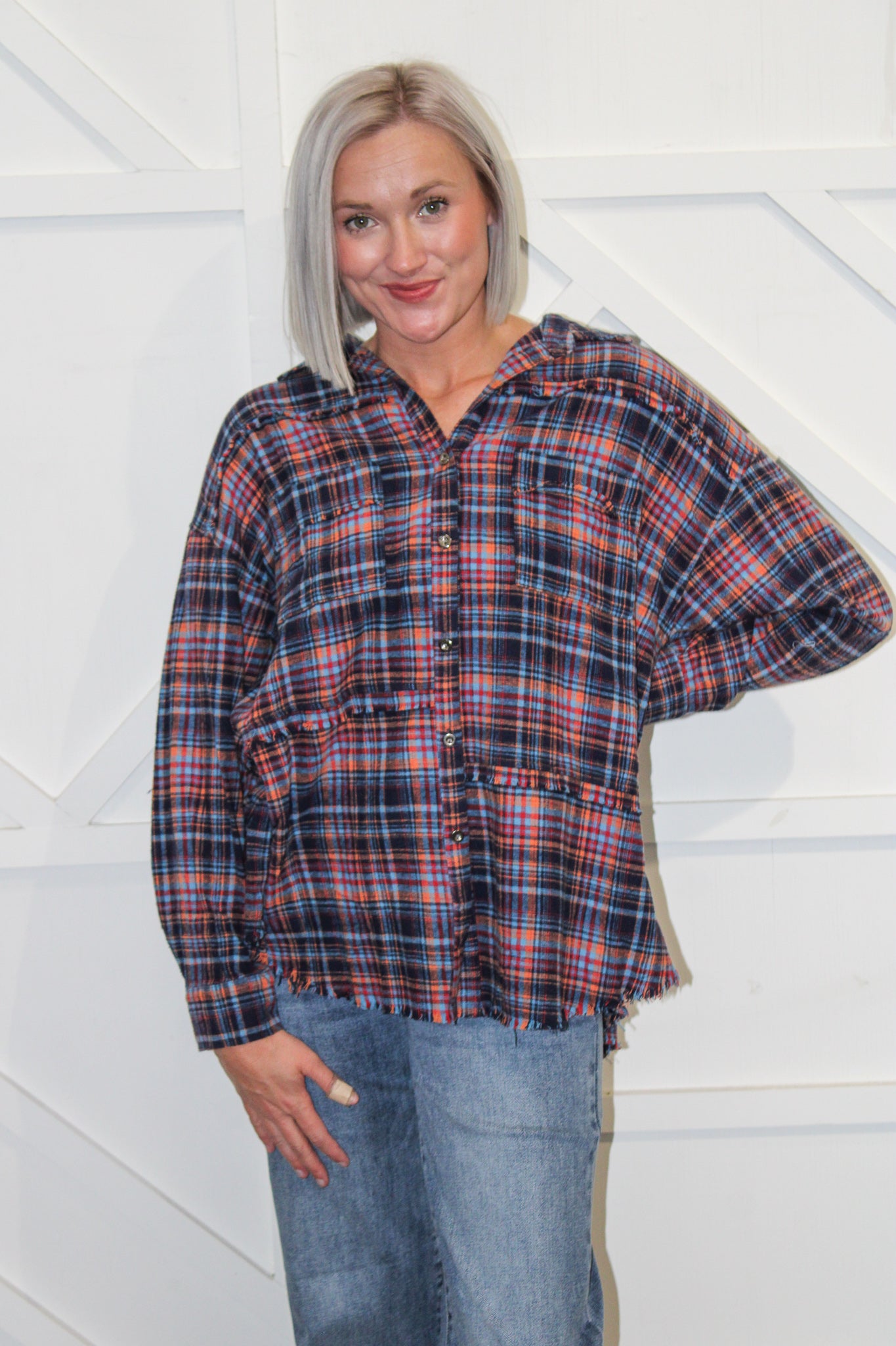 Clover Flannel Button Down Top