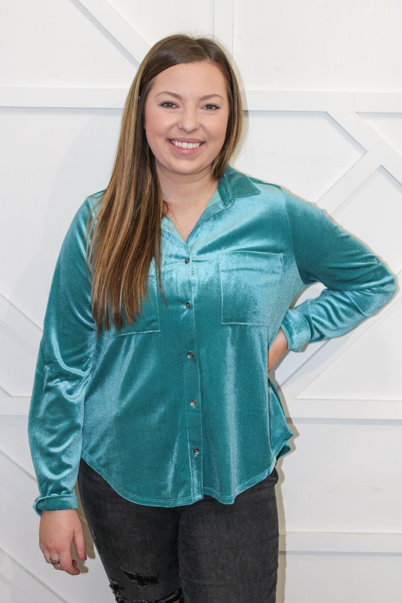 Carina Velvet Button Down Top