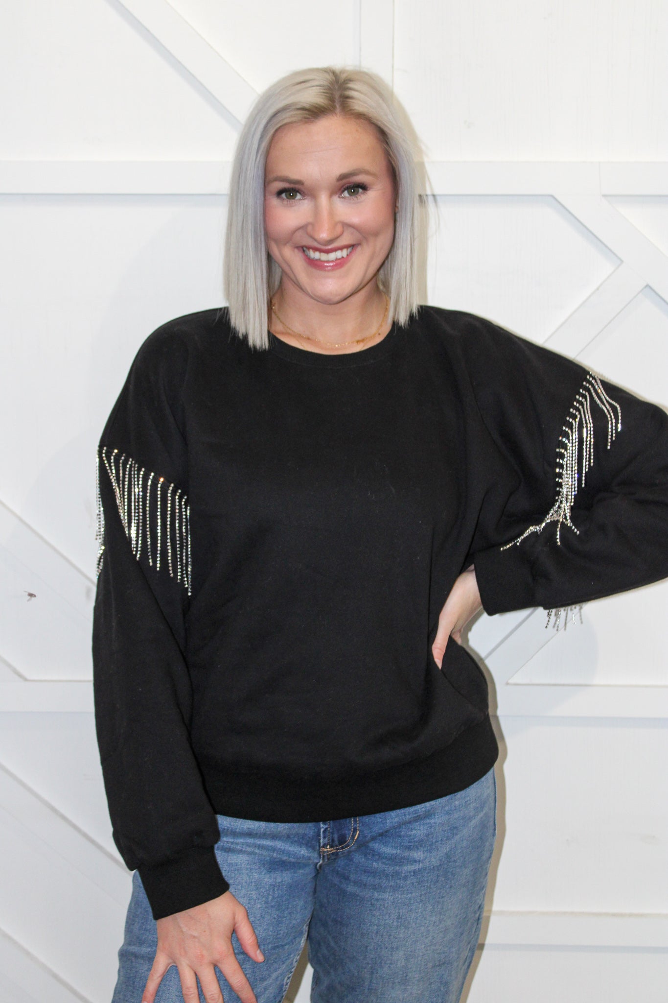 Amelia Rhinestone Sleeve Top