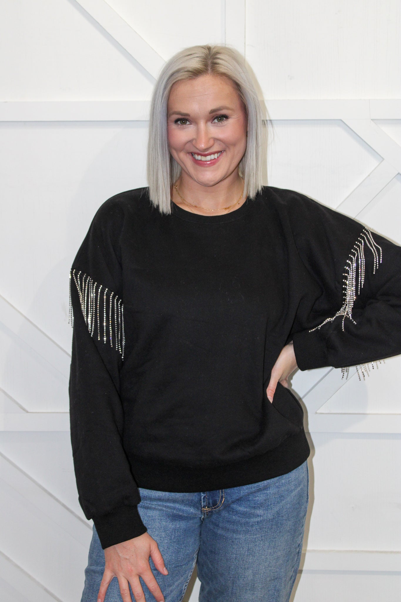 Amelia Rhinestone Sleeve Top