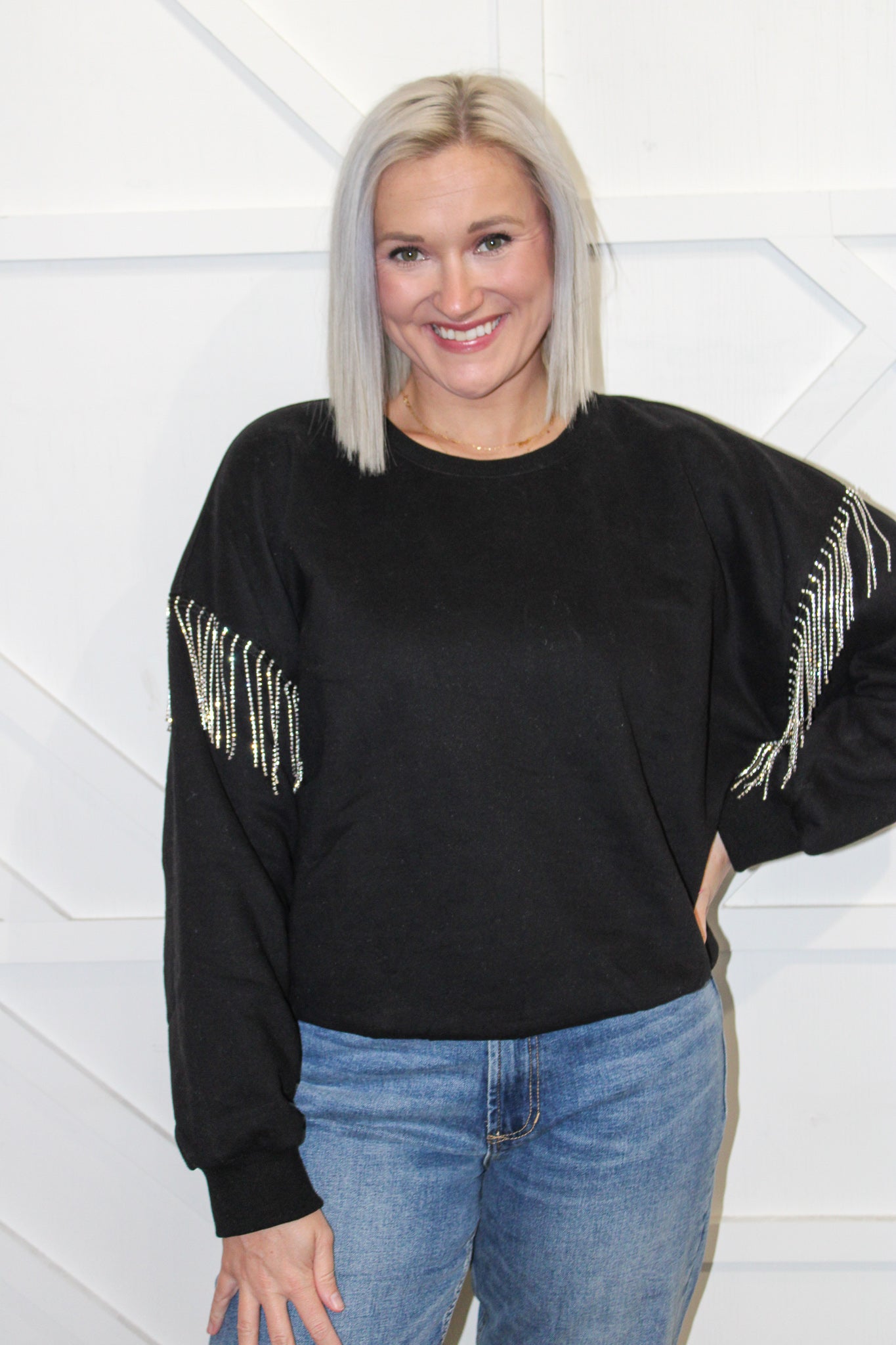 Amelia Rhinestone Sleeve Top