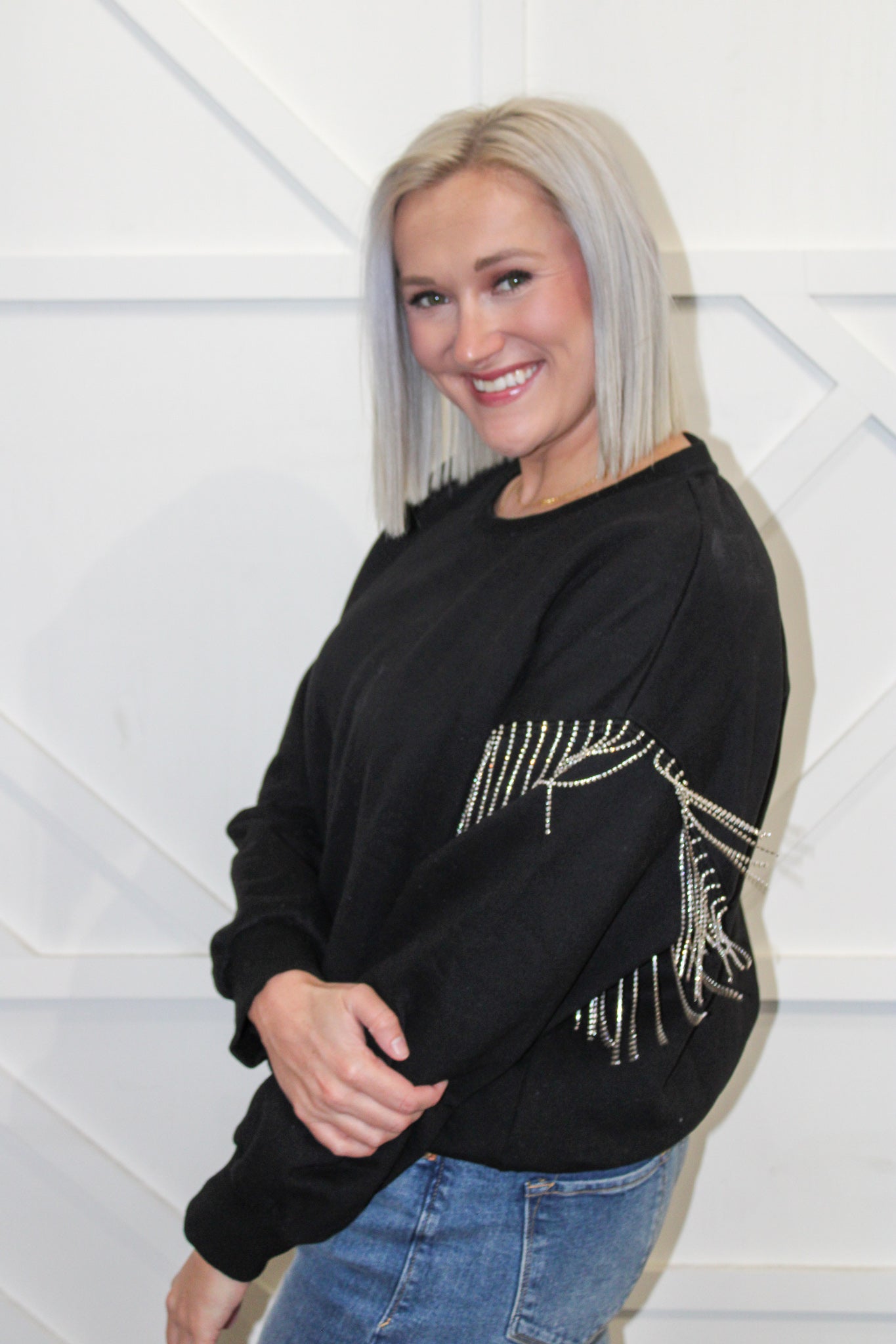 Amelia Rhinestone Sleeve Top