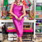 Elegant HW Satin Midi Skirt