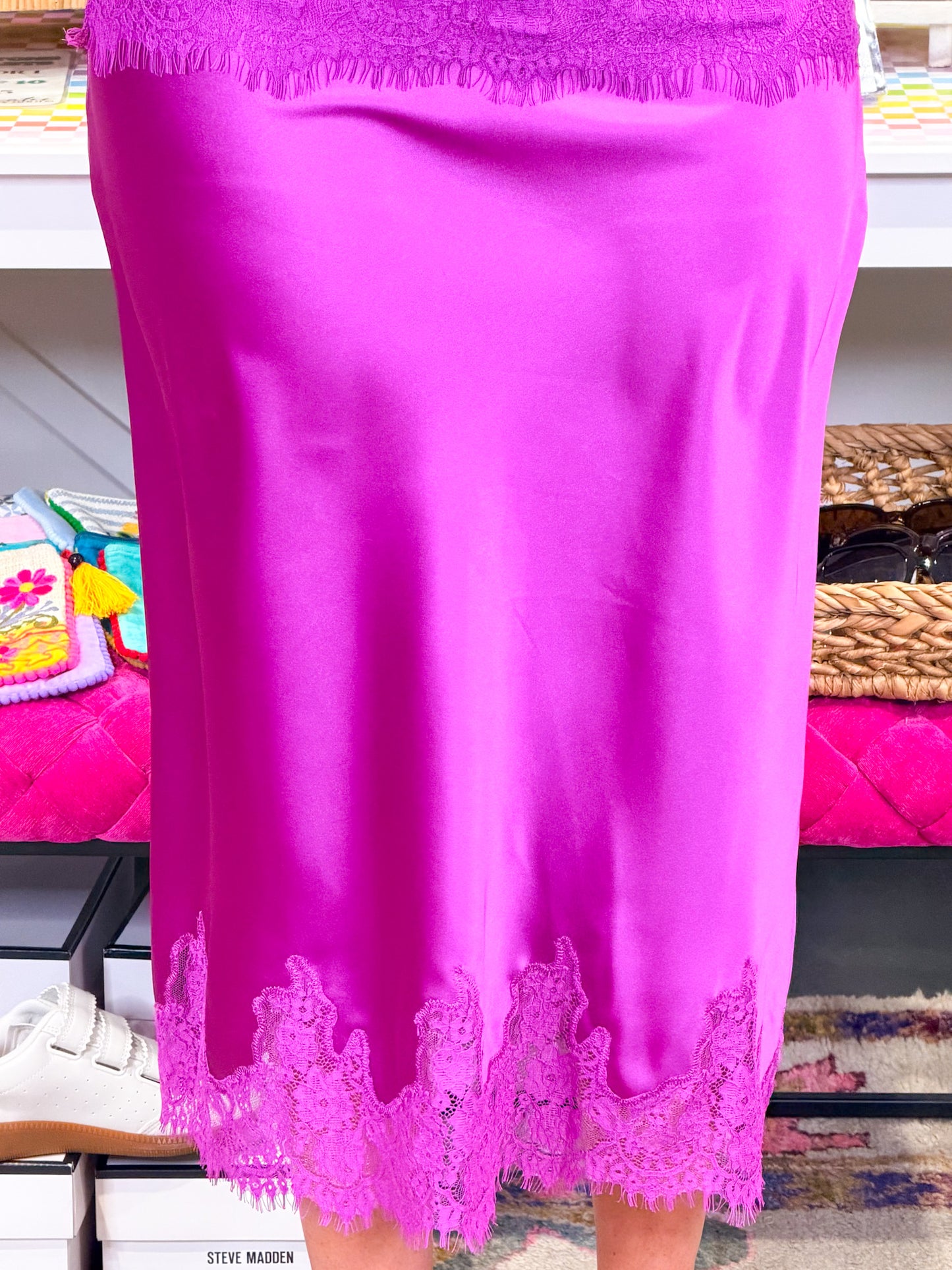 Elegant HW Satin Midi Skirt