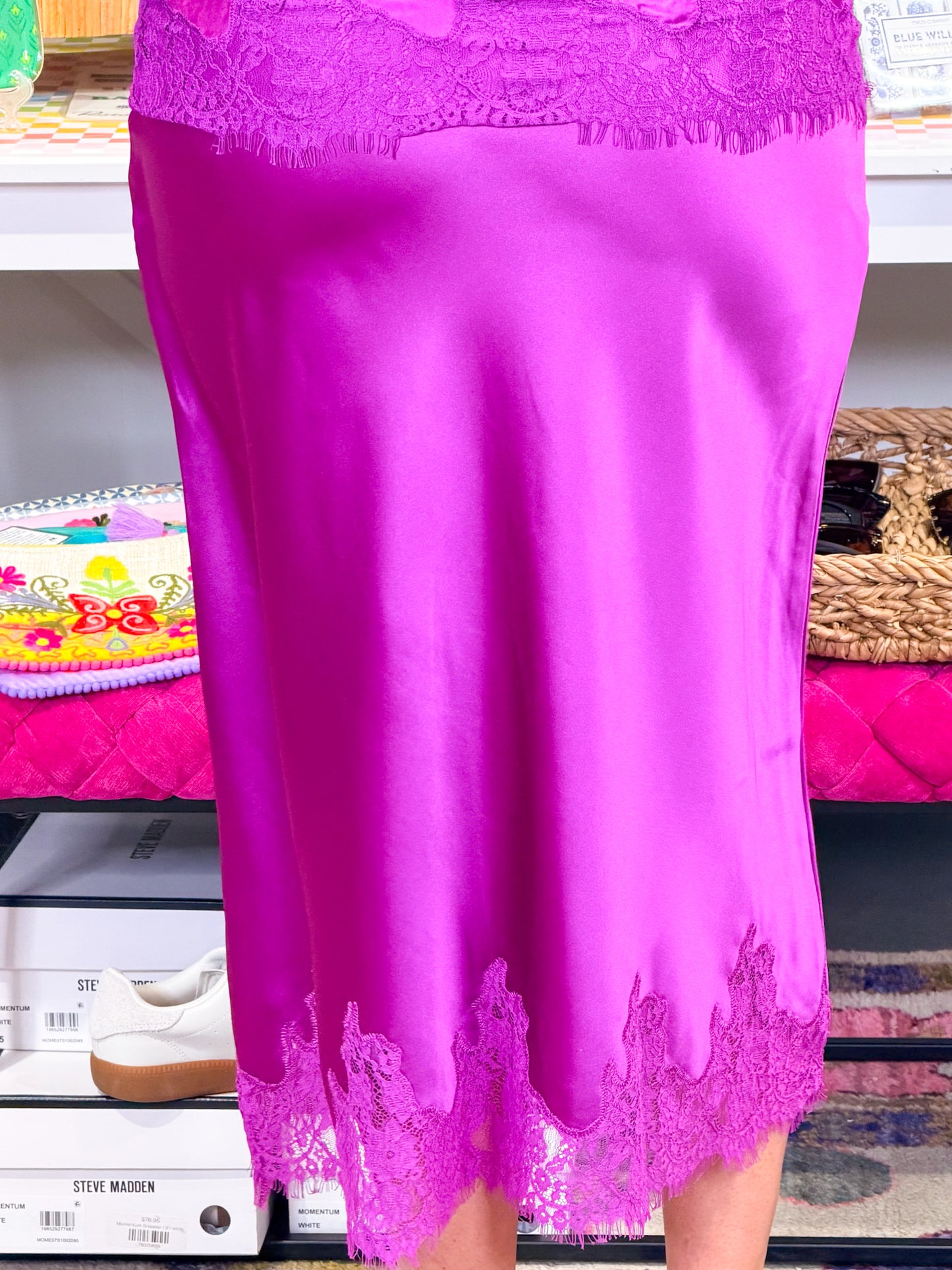 Elegant HW Satin Midi Skirt