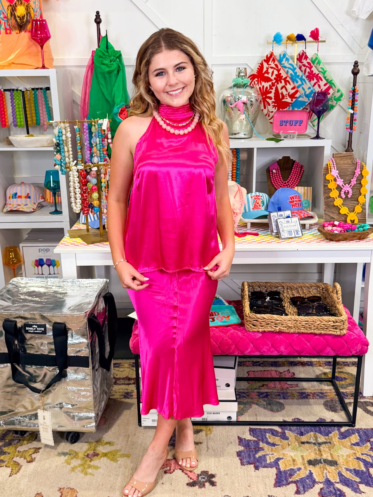 Satin Halter Neck Top & Skirt Set