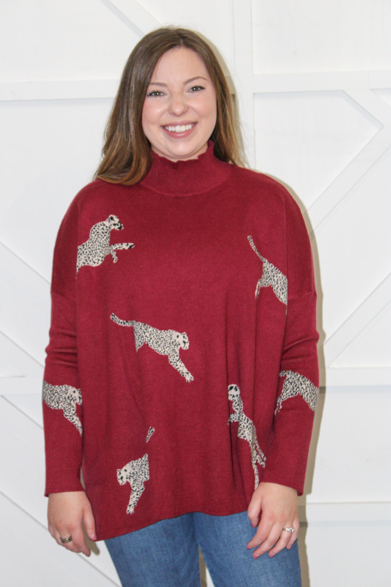 Cheetah Print Mock Neck Sweater