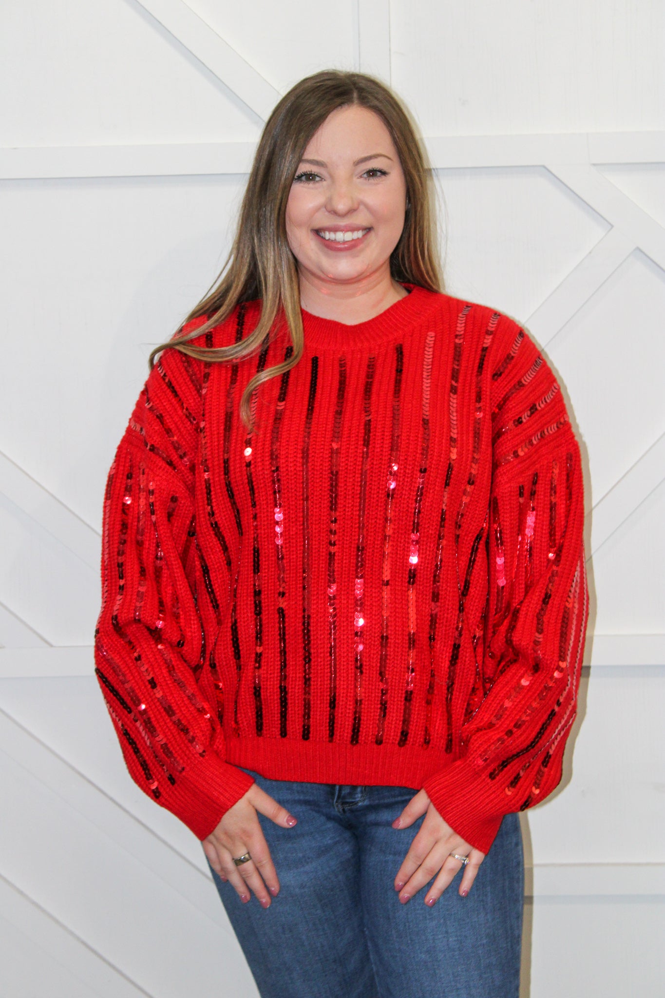 Selena Sequin Red Sweater