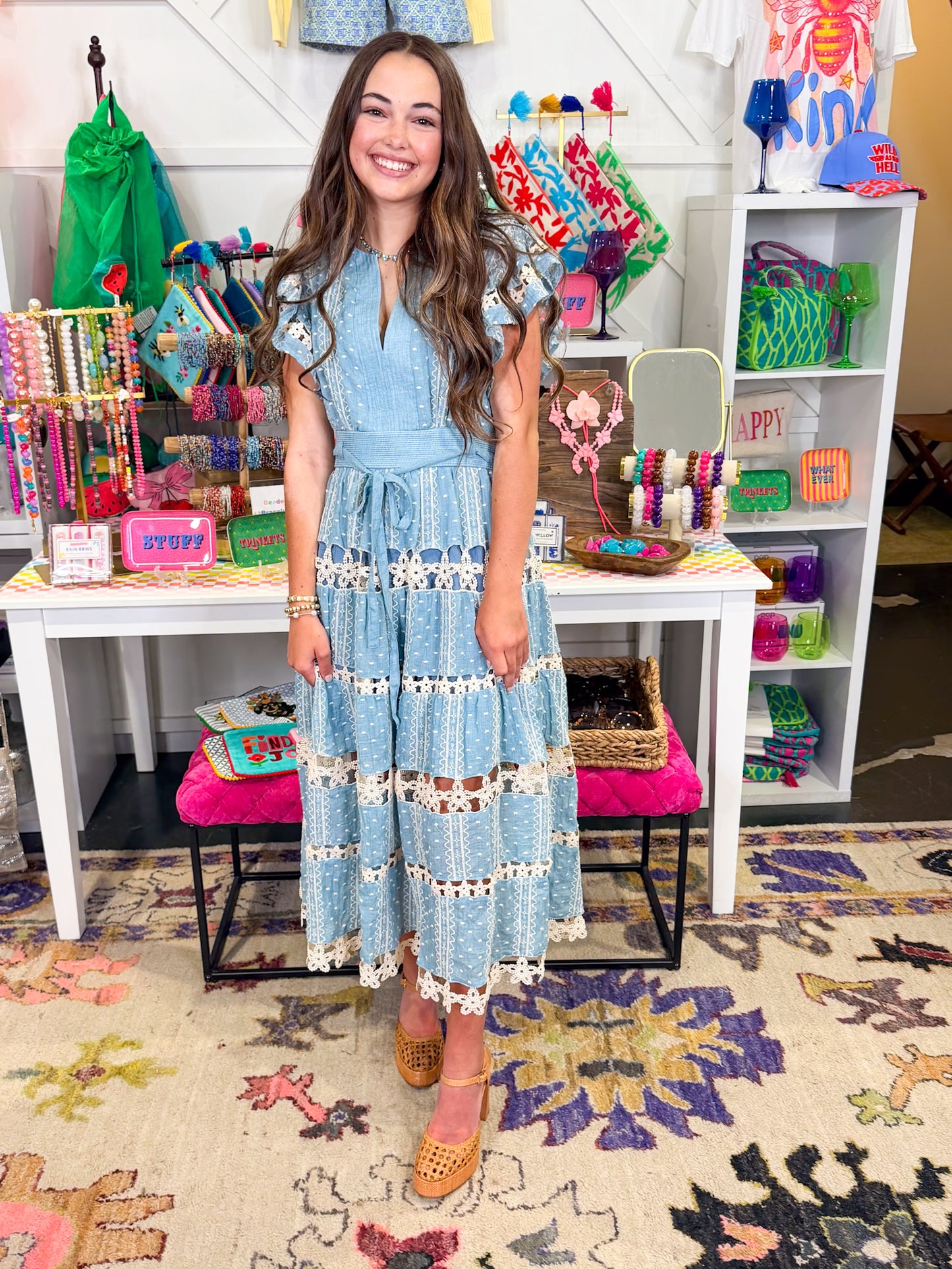Oakley Embroidered/Lace Midi Dress