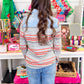 Denim Mixed Striped Henley Top