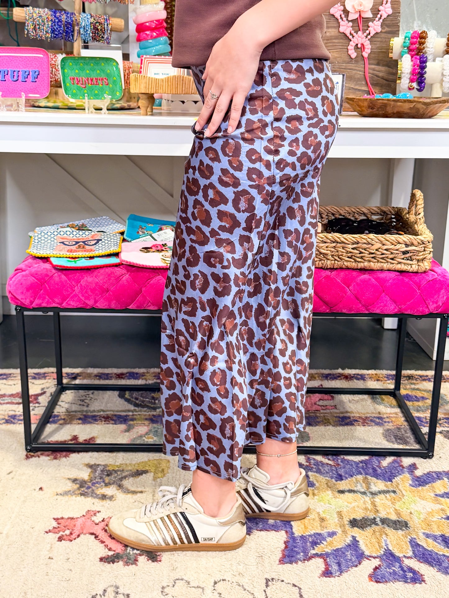 Animal Print HW Midi Skirt