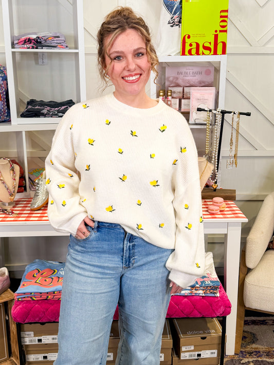 Lemon Embroidered Sweater