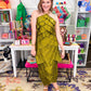 Olive Pleated Tiered Midi Dress