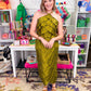 Olive Pleated Tiered Midi Dress