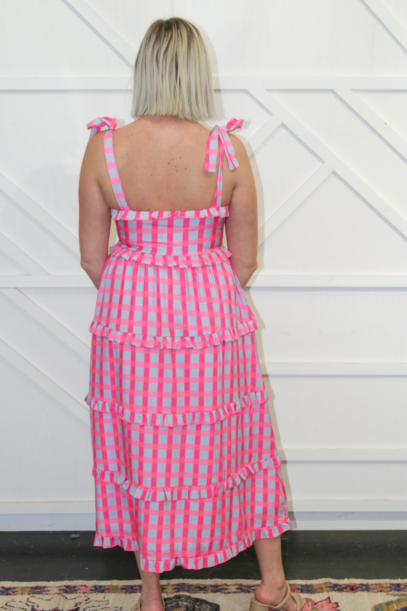 Checkered Print Midi Dress