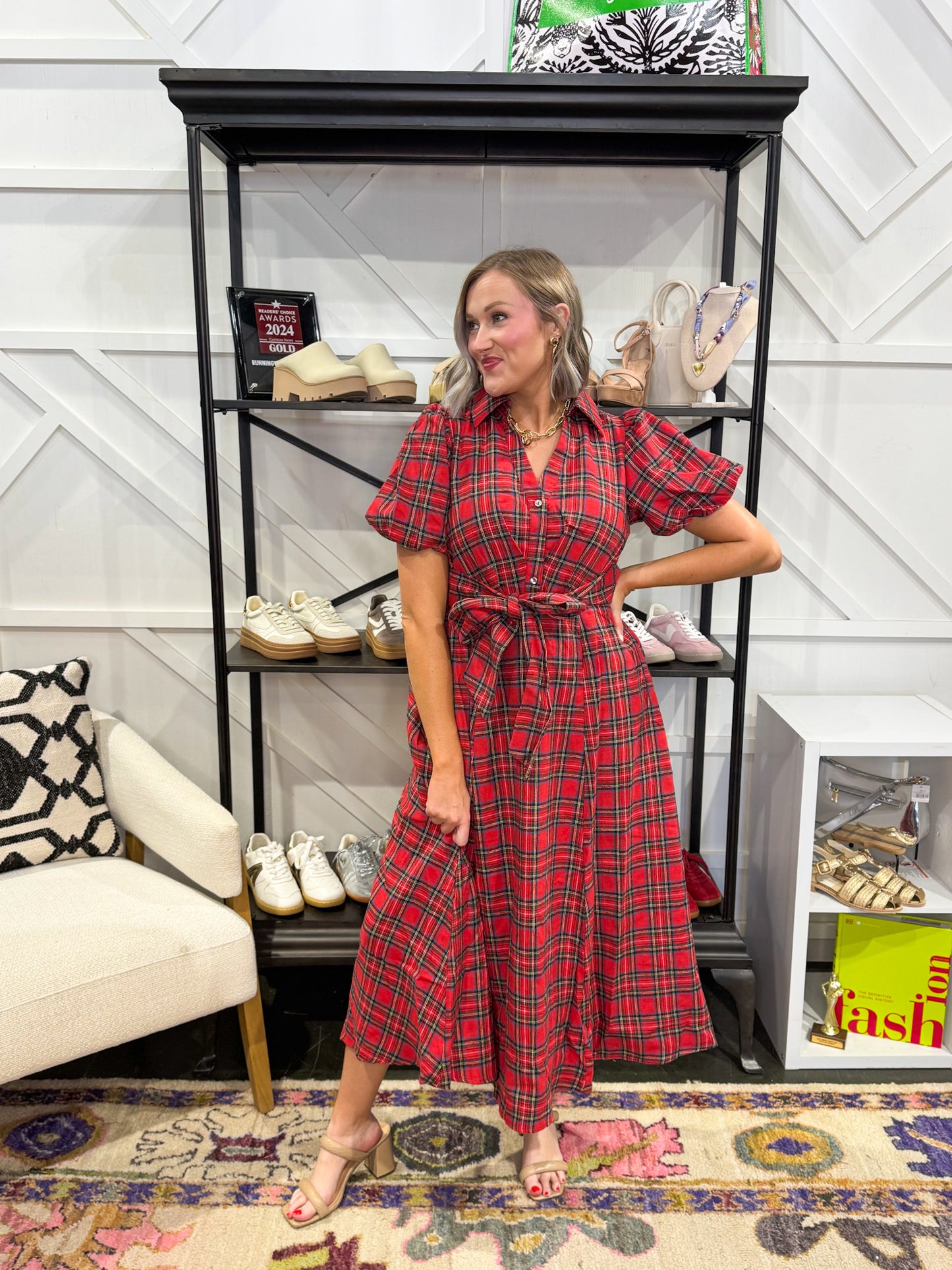 Simone Plaid Midi Dress