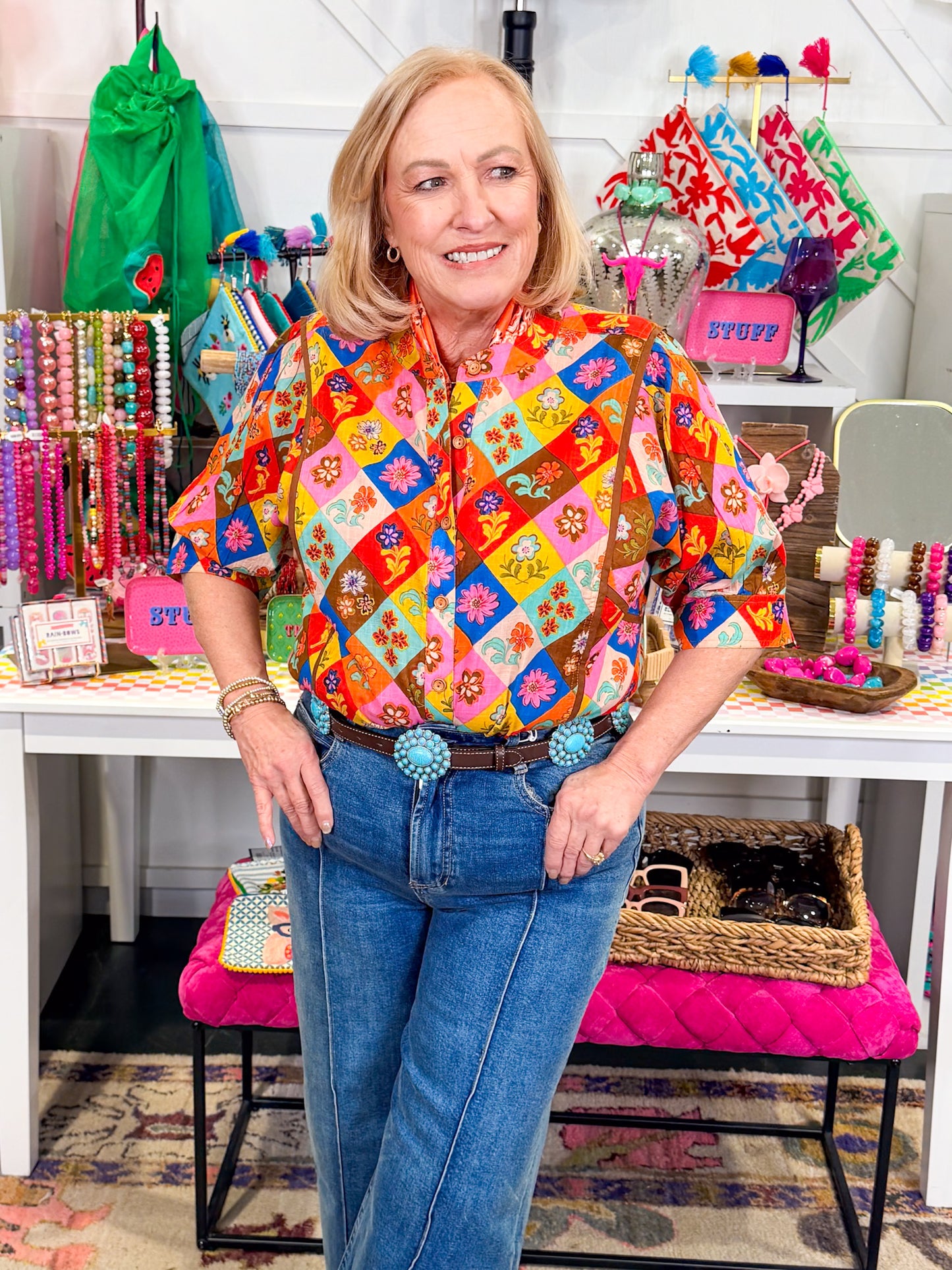 Block Patch Floral Top