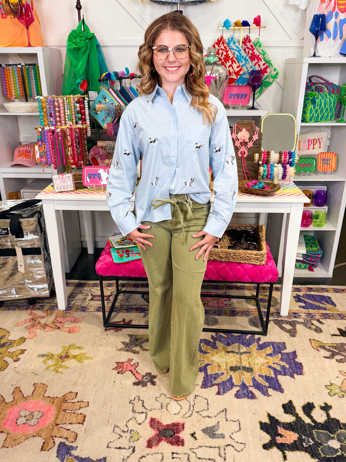 Embroidered Duck Button Down Shirt