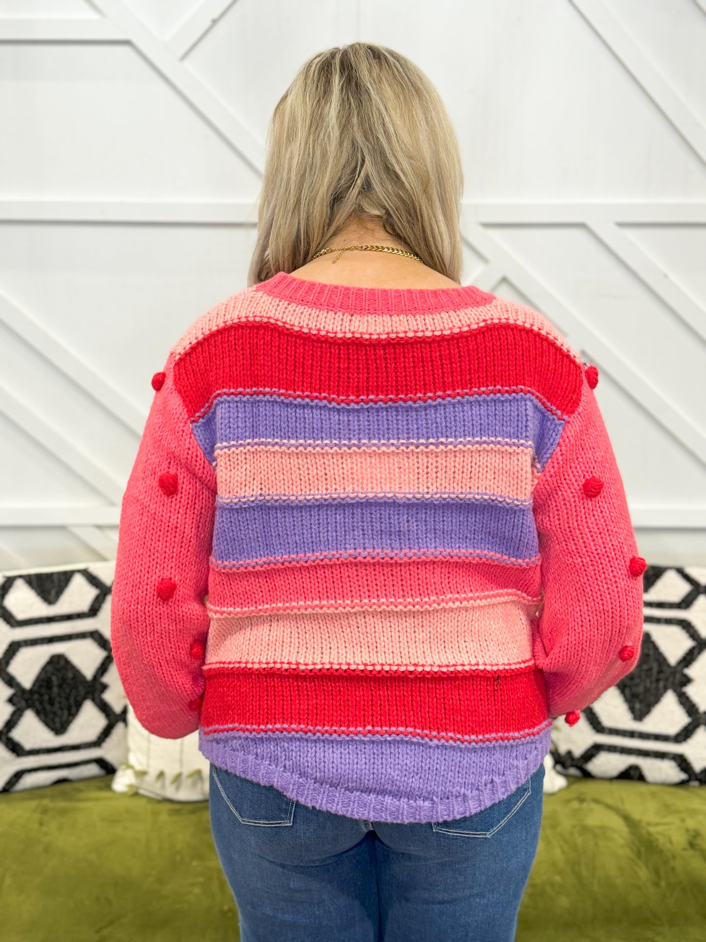 Colorblock Sweater w PomPoms