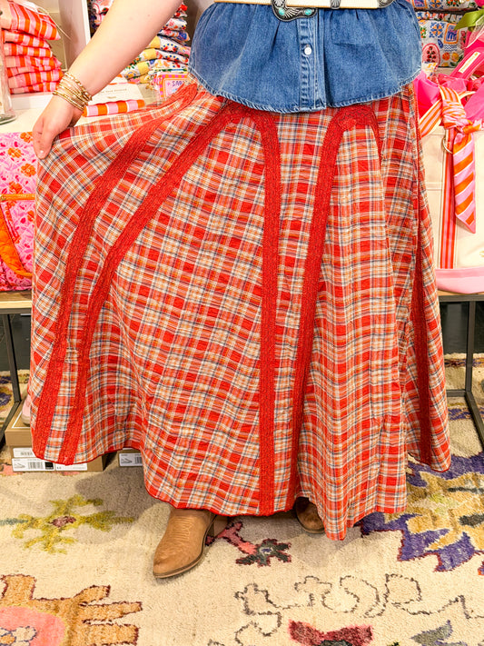 Clover Plaid Mix Lace Trim Skirt