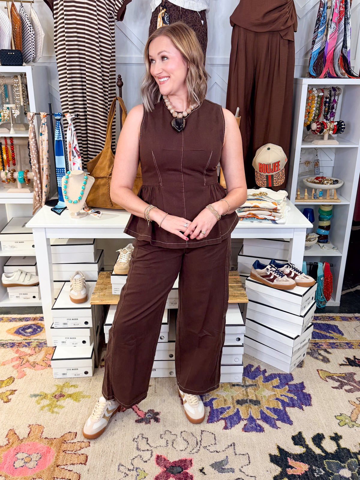 Mineral Washed Peplum Top Barrel Pant Set