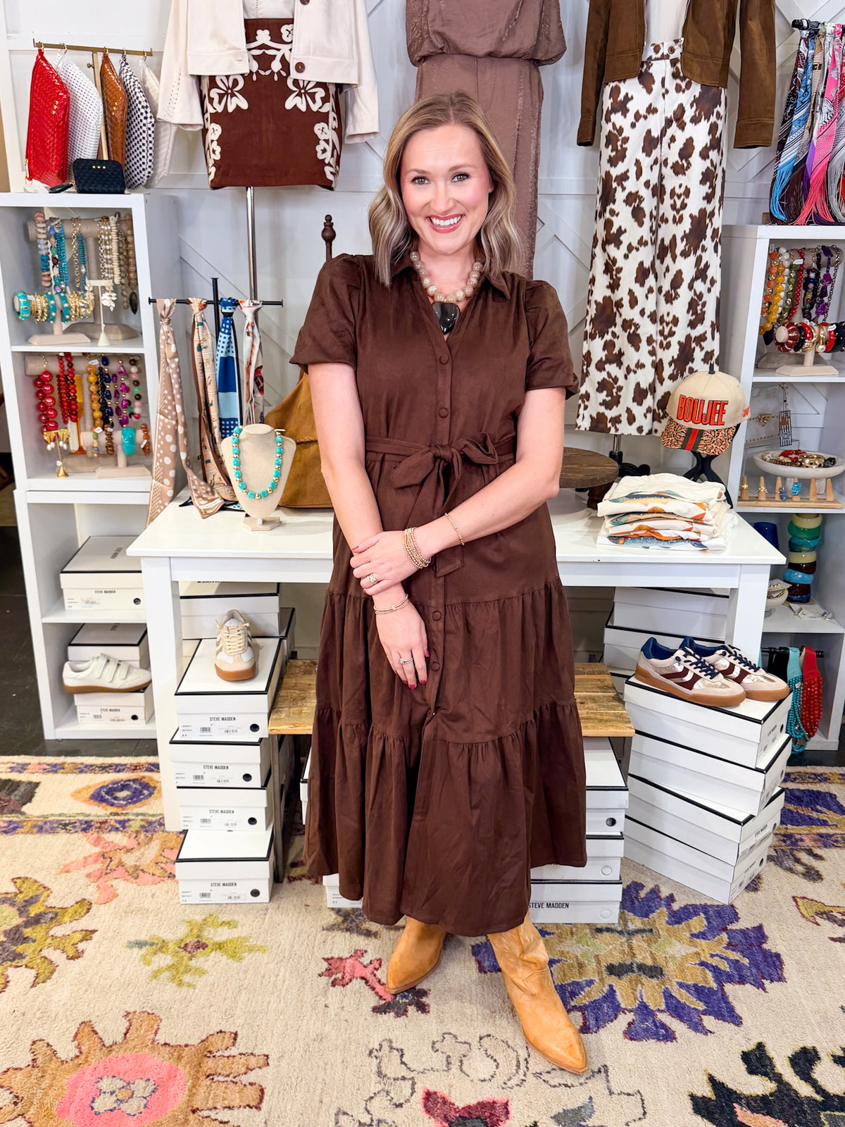 Tiered Suede Midi Dress