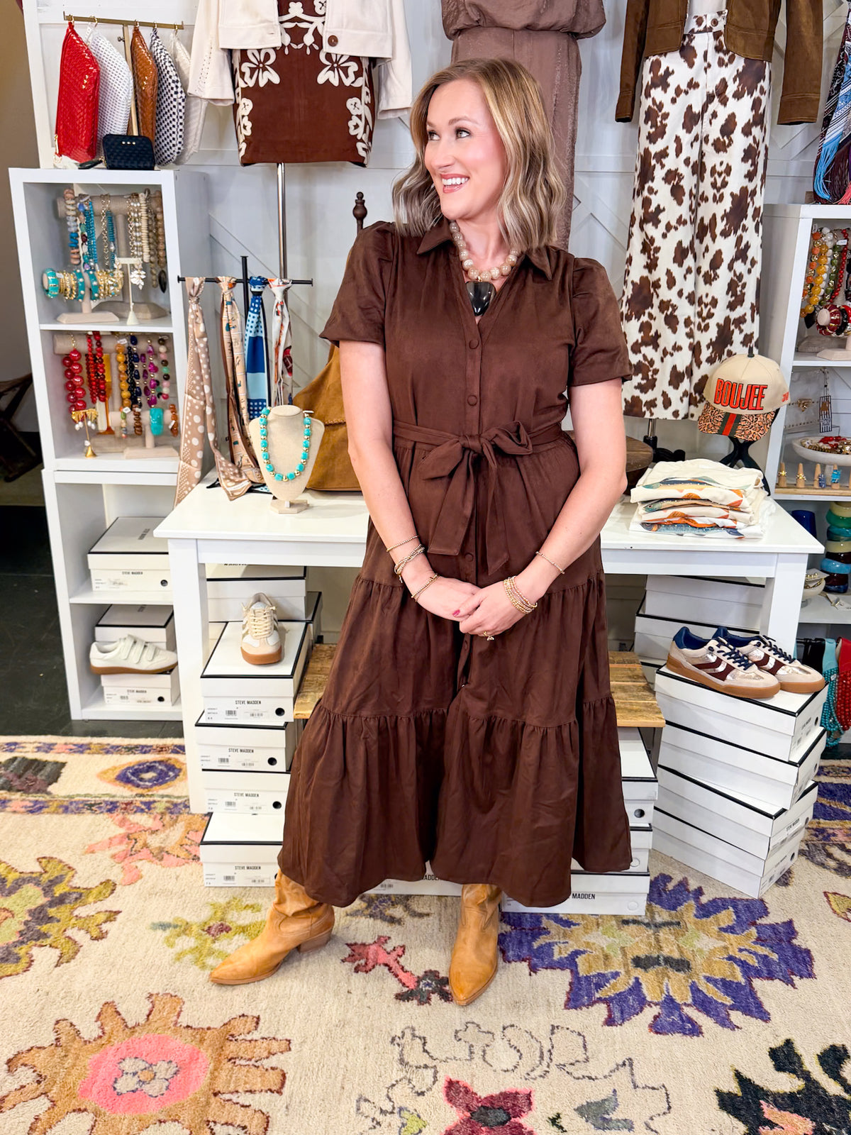 Tiered Suede Midi Dress