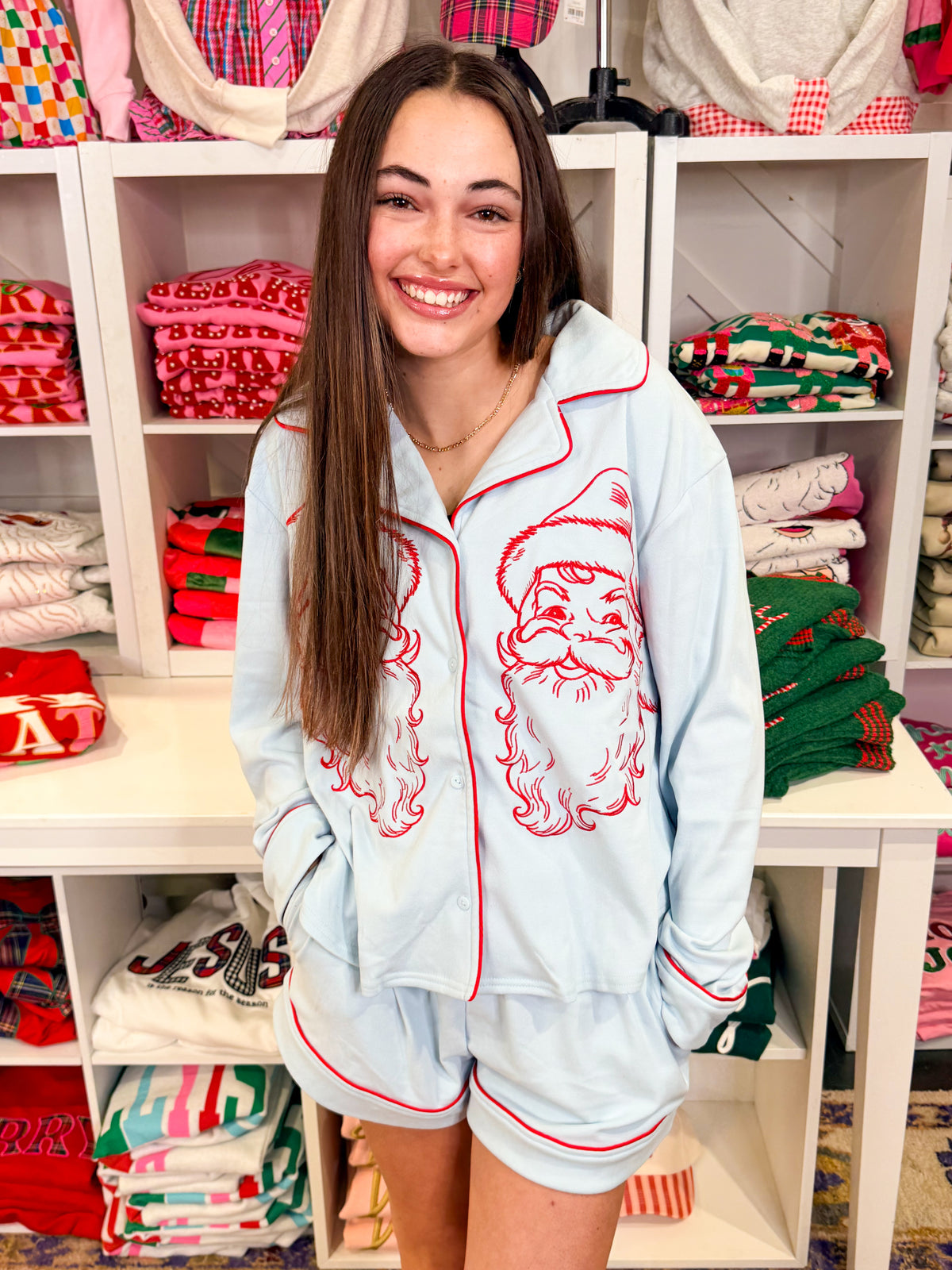Santa Embroidery Knit PJ Set