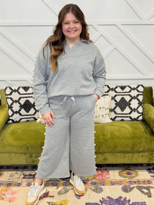 Embellished Grey Pullover & Pant Set