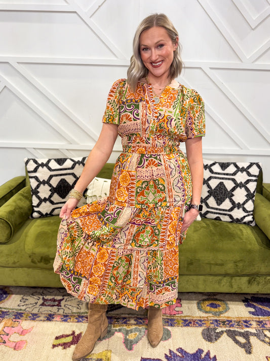 Tile Printed Midi Dress