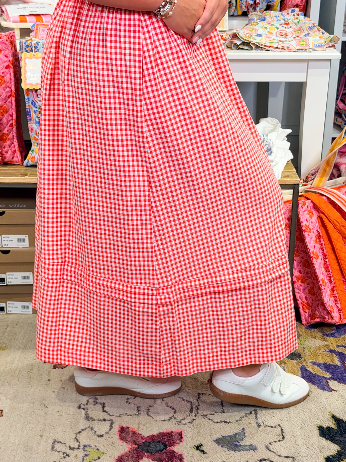 Red Gingham Midi Skirt