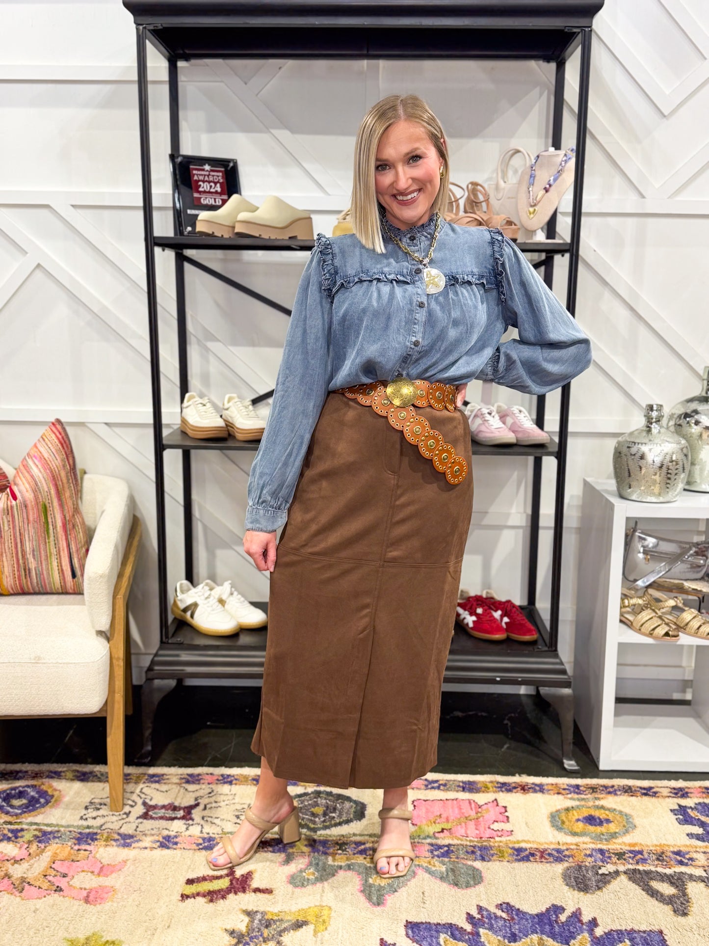Brown Suede Long Skirt