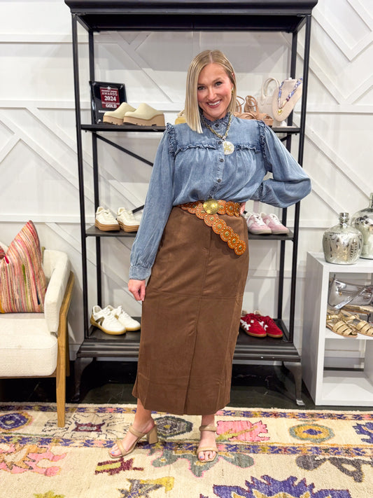 Brown Suede Long Skirt