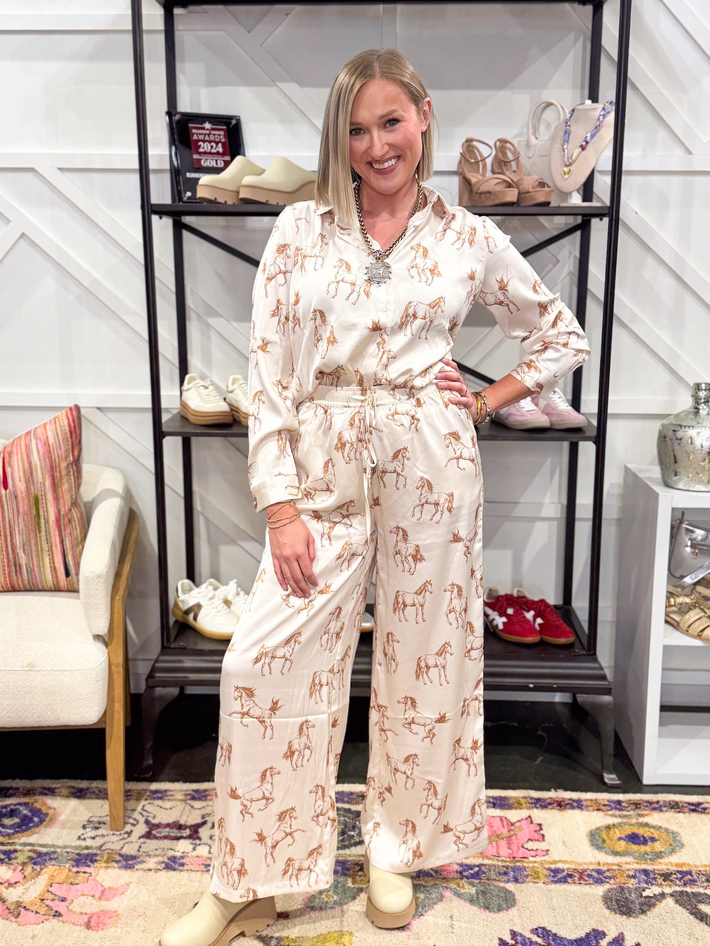 Satin Horse Pant Set