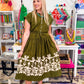 Border Maxi Dress w Drop Waist