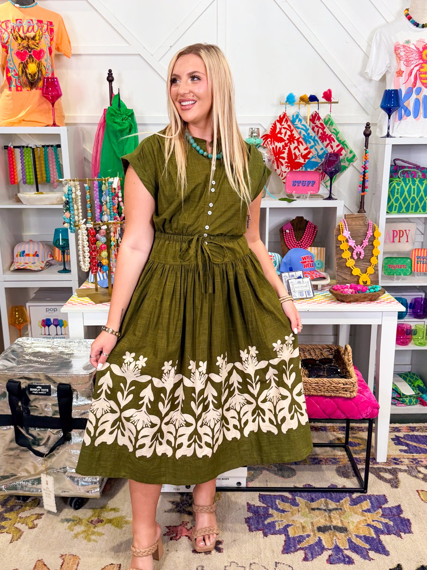 Border Maxi Dress w Drop Waist
