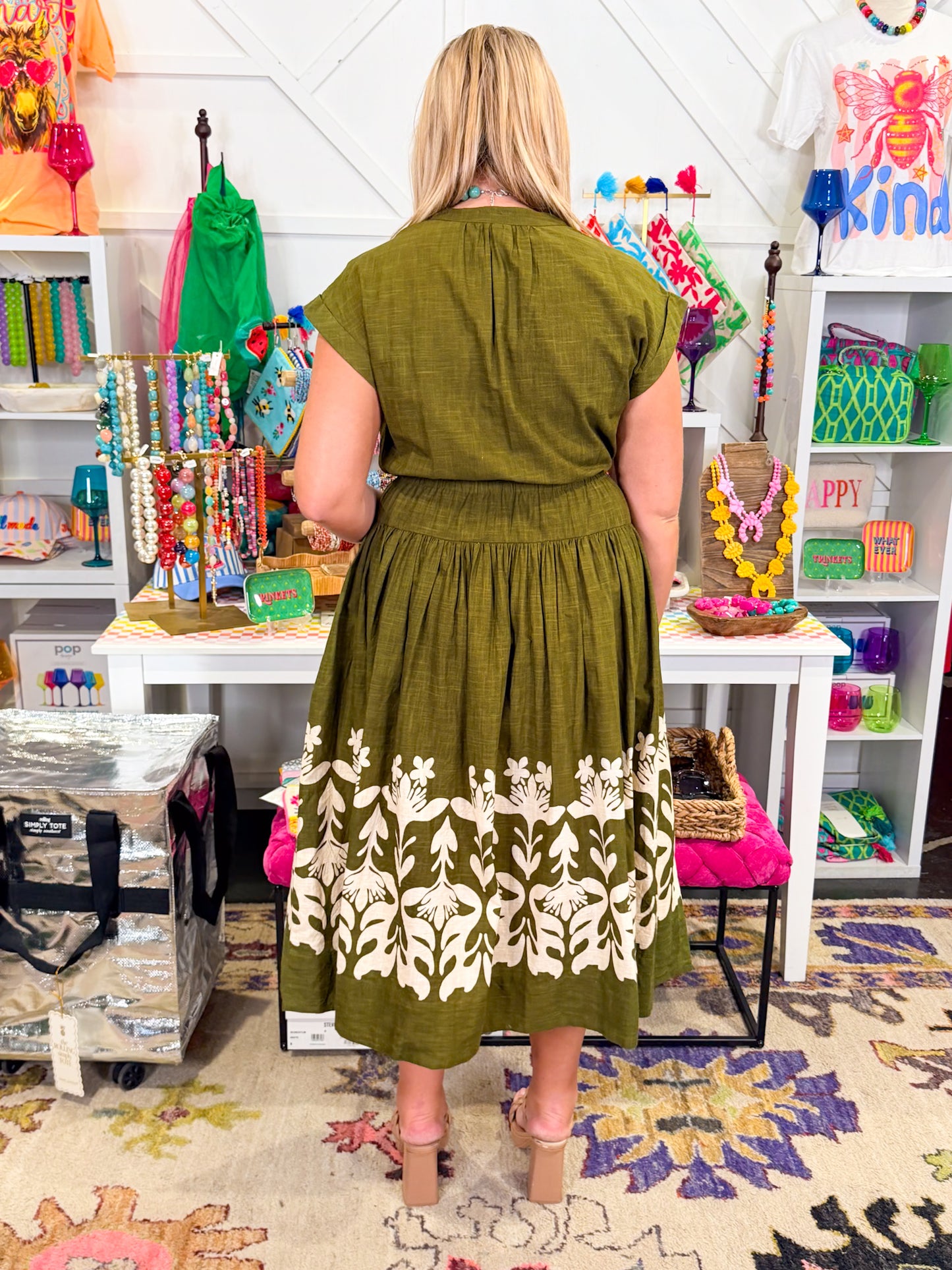 Border Maxi Dress w Drop Waist